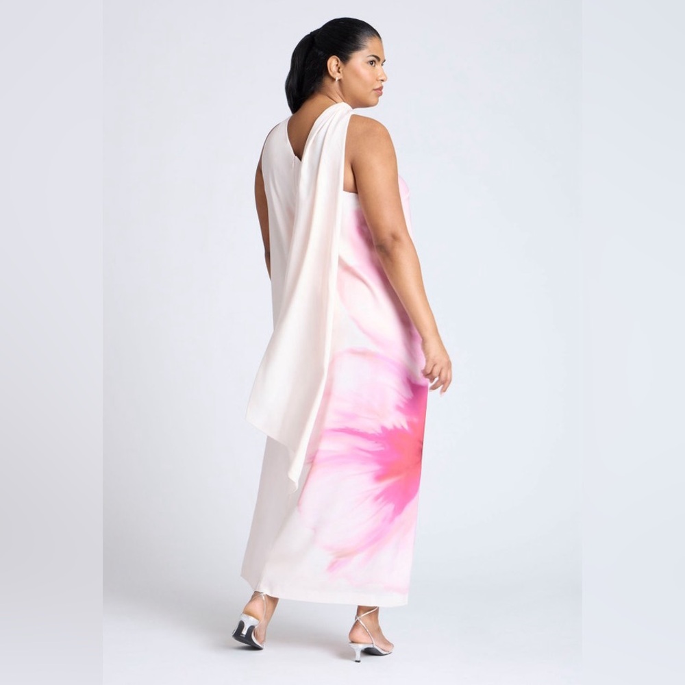 Anthropologie Eloquii Ombré Pink One Shoulder Floral Cape Dress Size 14 Maxi